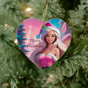 Décoration En Céramique Belle fille de Noël rose 01