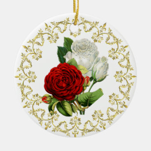 Décoration En Céramique Belle Rose Rouge / Premier Noël Ensemble