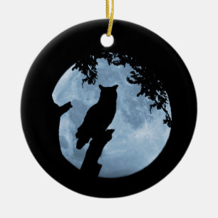 Décoration En Céramique Bénédiction du solstice d'hiver avec hibou et lune
