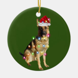 Décoration En Céramique Berger allemand avec les cafés de Noël Père No