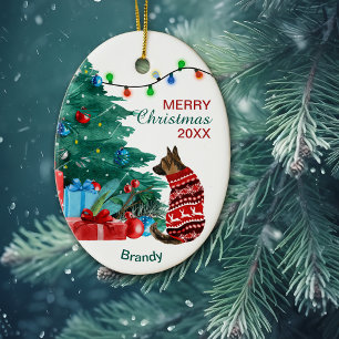 Décoration En Céramique Berger allemand en hiver Sweat Holiday Tree