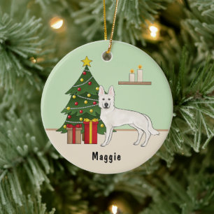 Décoration En Céramique Berger Blanc Suisse Blanc GSD Sapin de Noël