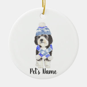 Décoration En Céramique Bernedoodle personnalisé bleu et blanc