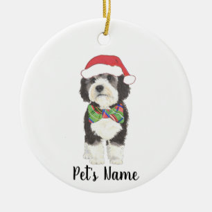 Décoration En Céramique Bernedoodle personnalisé Santa Hat & Bowtie