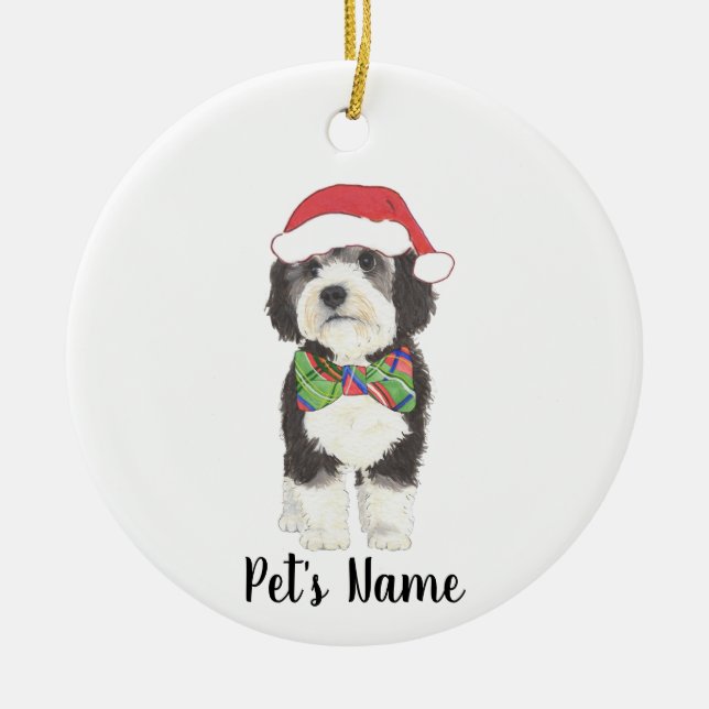Décoration En Céramique Bernedoodle personnalisé Santa Hat & Bowtie (Devant)