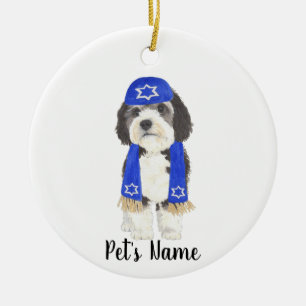 Décoration En Céramique Bernedoodle personnalisé Yarmulke Hanoukka Blue