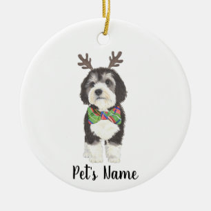 Décoration En Céramique Bernedoodle Reindeer Bowtie Noël personnalisé