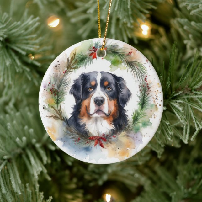 Décoration En Céramique Bernois Mountain Festive Wreath Pup (Arbre)