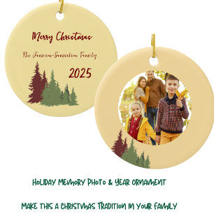 Décoration En Céramique Beurre Jaune Rouge & Pin Vert Noël