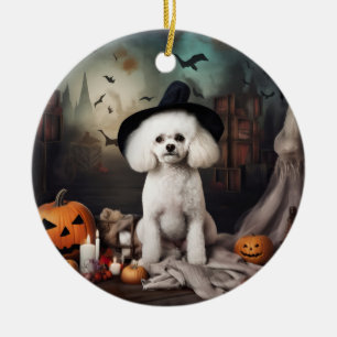 Décoration En Céramique Bichon Frise Citrouilles Halloween effrayant