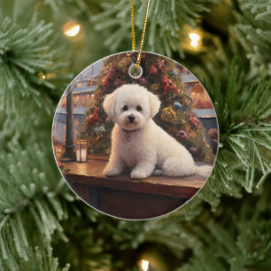 Décoration En Céramique Bichon Frise Noël Croisière: Vacances de Fêtes Gén