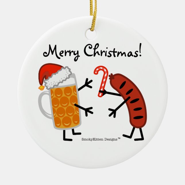 Décoration En Céramique Bière et bratwurst - Joyeux Noël ! (Devant)