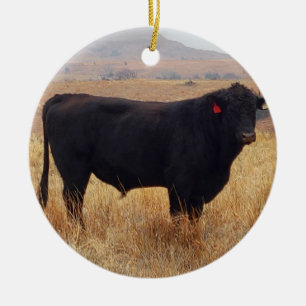 Décoration En Céramique Black Angus Steer Grazing