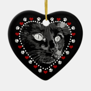 Décoration En Céramique Black Cat Holiday Double Coeur Ornament