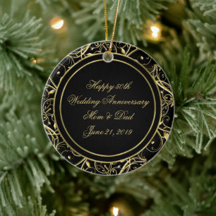 Décoration En Céramique Black Gold Flourish 50e anniversaire Mariage