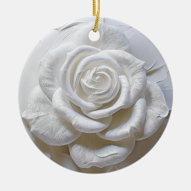Décoration En Céramique Blanc sur blanc - Rose sculpté (Devant)