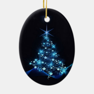 Décoration En Céramique Bleu brillant des étoiles sur l'arbre de Noël fonc