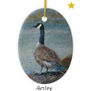 Décoration En Céramique Bleu Canada Oie Peinture Année Noël
