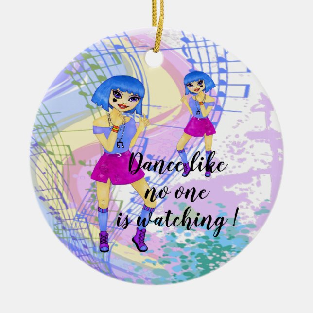 Décoration En Céramique Bleu cheveux mode manga illustration danse (Devant)