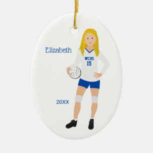 Décoration En Céramique Bleu de fille de volleyball et blanc blonds