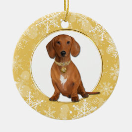 Décoration En Céramique Bleu de neige blanc or Bordure Rouge Dachshund