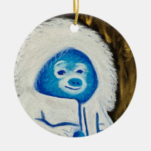 Décoration En Céramique Bleu mignon et blanc Yeti doux Pastel peint