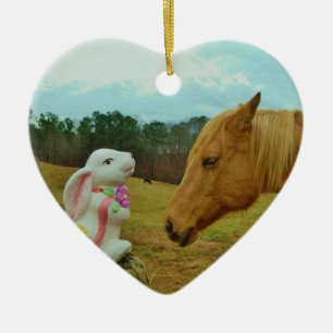 Décoration En Céramique Blond Jaune cheval & Bunny de Pâques