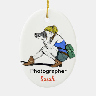 Décoration En Céramique Blonde Girl with a Camera - Personnalisable