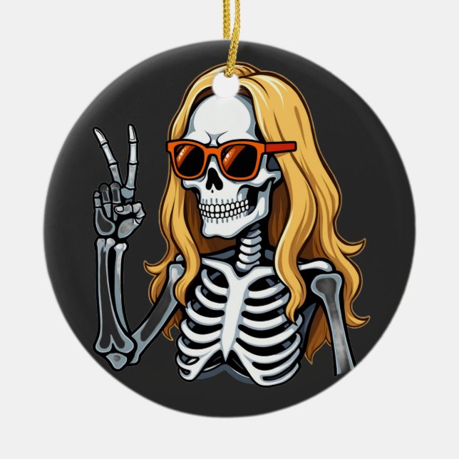 Décoration En Céramique Blonde Hair Skeleton Giving Peace Sign  (Devant)