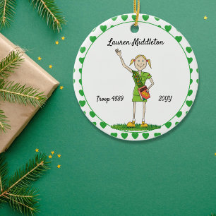 Décoration En Céramique Blonde Junior Girl Scouting Green Heart Shape