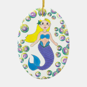 Décoration En Céramique Blonde natation Sirène fille bulles Océan mer