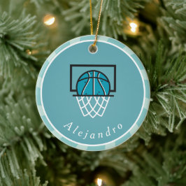 Décoration En Céramique Blue Basketball Ball & Basket Player's Nom entraîn