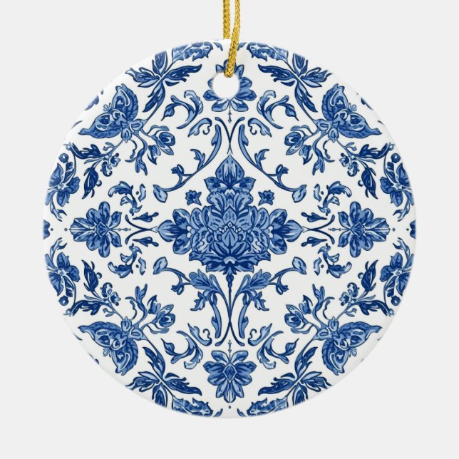 Décoration En Céramique Blue Floral Chinoiserie White Watercolor (Devant)