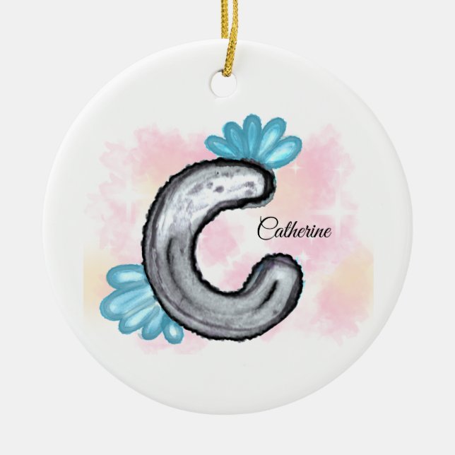 Décoration En Céramique Blue Floral Watercolor Letter C (Devant)