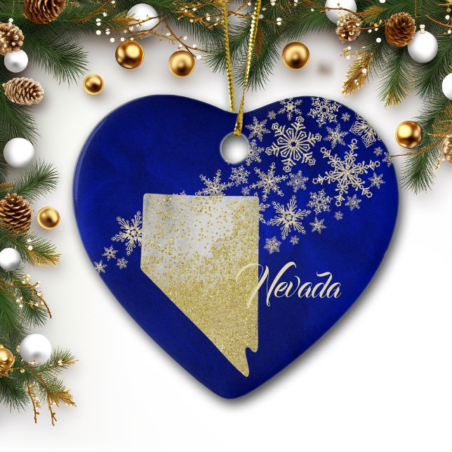 Décoration En Céramique Blue Gold Snowflake Nevada Heart (Créateur téléchargé)