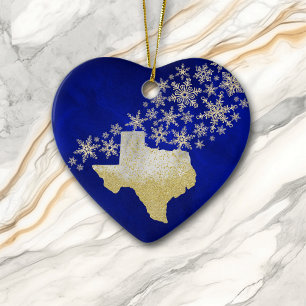 Décoration En Céramique Blue Gold Snowflake Texas Heart