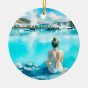 Décoration En Céramique Blue Lagoon Islande Aquarelle
