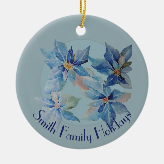 Décoration En Céramique Blue Poinsettias with Your Text (Devant)