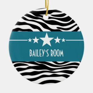 Décoration En Céramique Blue Sassy Star Zebra Ornament