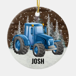 Décoration En Céramique Blue Tractor Farm Vehicle Russe Noël