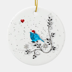 Décoration En Céramique Bluebird Regarde Un Coeur De Noël