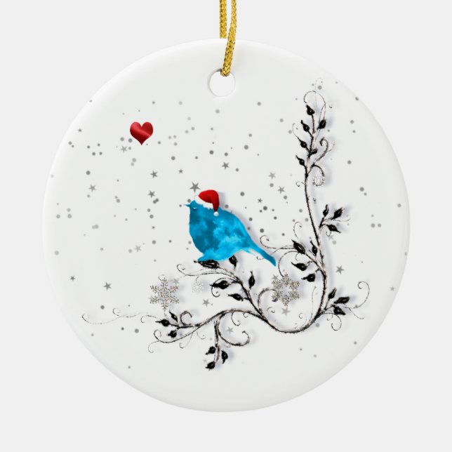 Décoration En Céramique Bluebird Regarde Un Coeur De Noël (Devant)