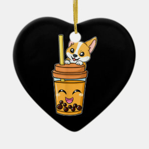 Décoration En Céramique Boba Tapioca Perles Bubble Lait Thé Boire Corgi