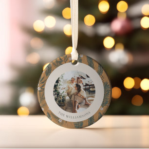 Décoration En Céramique Boho de Noël Botanical Green Photo personnalisée
