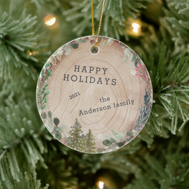 Décoration En Céramique Bois Slice Happy Holidays Photo (Arbre)