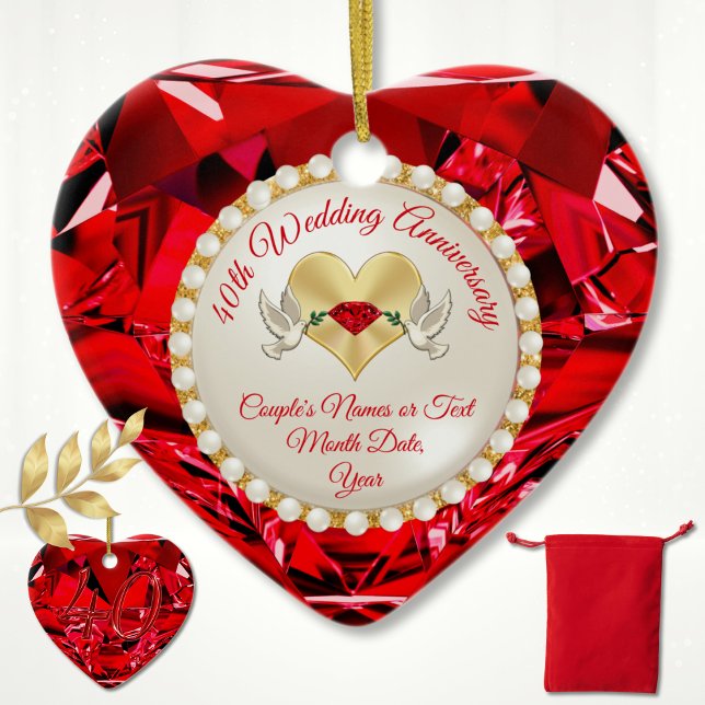 Décoration En Céramique Bon marché, cadeau du 40e anniversaire de Mariage, (Inexpensive, 40 year anniversary gift for friends. Ruby, 40th anniversary ornament. 40th anniversary)