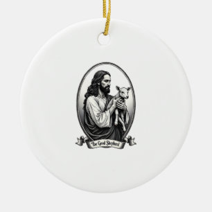 Décoration En Céramique Bon Pasteur Jésus Gravure Vintage Chemise de Foi 