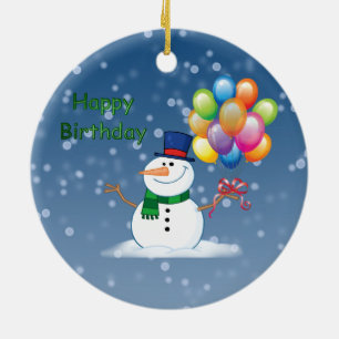 Décoration En Céramique bonhomme de neige d'anniversaire d'hiver