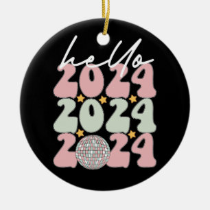 Décoration En Céramique Bonjour 2024 Groovy Bonne Année Noël