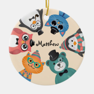 Décoration En Céramique Bonjour ! Ronde de l'ornement des amis animaux